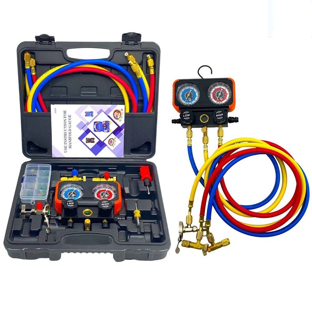 AC Gauge Set, Automotive Manifold Gauge R1234YF R134A and R404A Refrigerants, Works on Car Freon Charging and Evacuation AC Gauge Set, Automotive Manifold Gauge R1234YF R134A and R404A Refrigerants, Works on Car Freon Charging and Evacuation